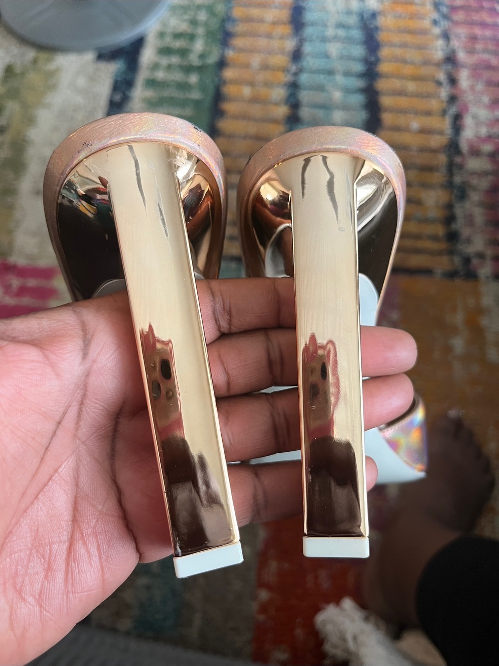 ROSE GOLD NINE WEST OPEN TOE HEELS SANDALS SZ 11 - Picture 3 of 7